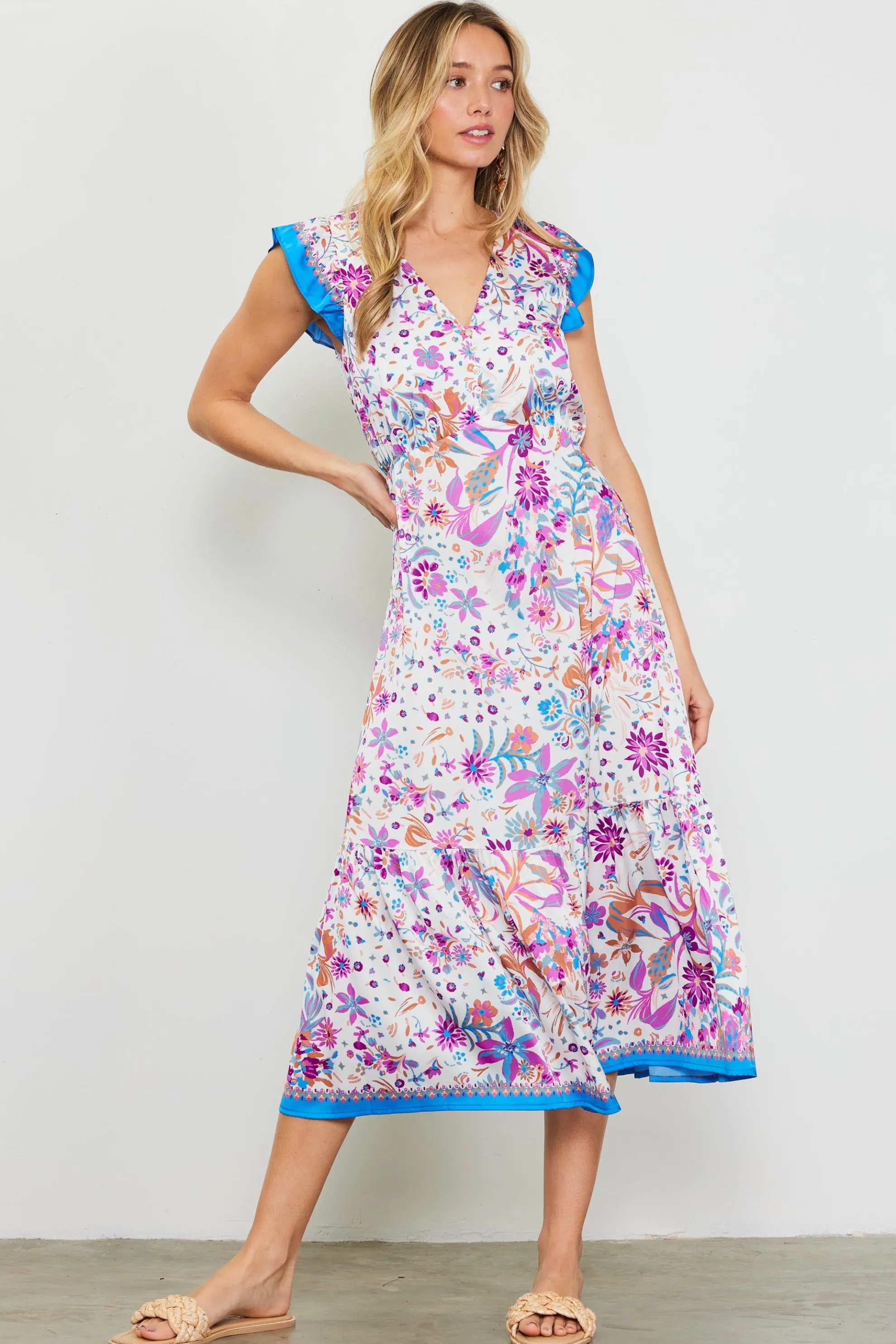 Magnolia Border Print Flutter Sleeve Dress