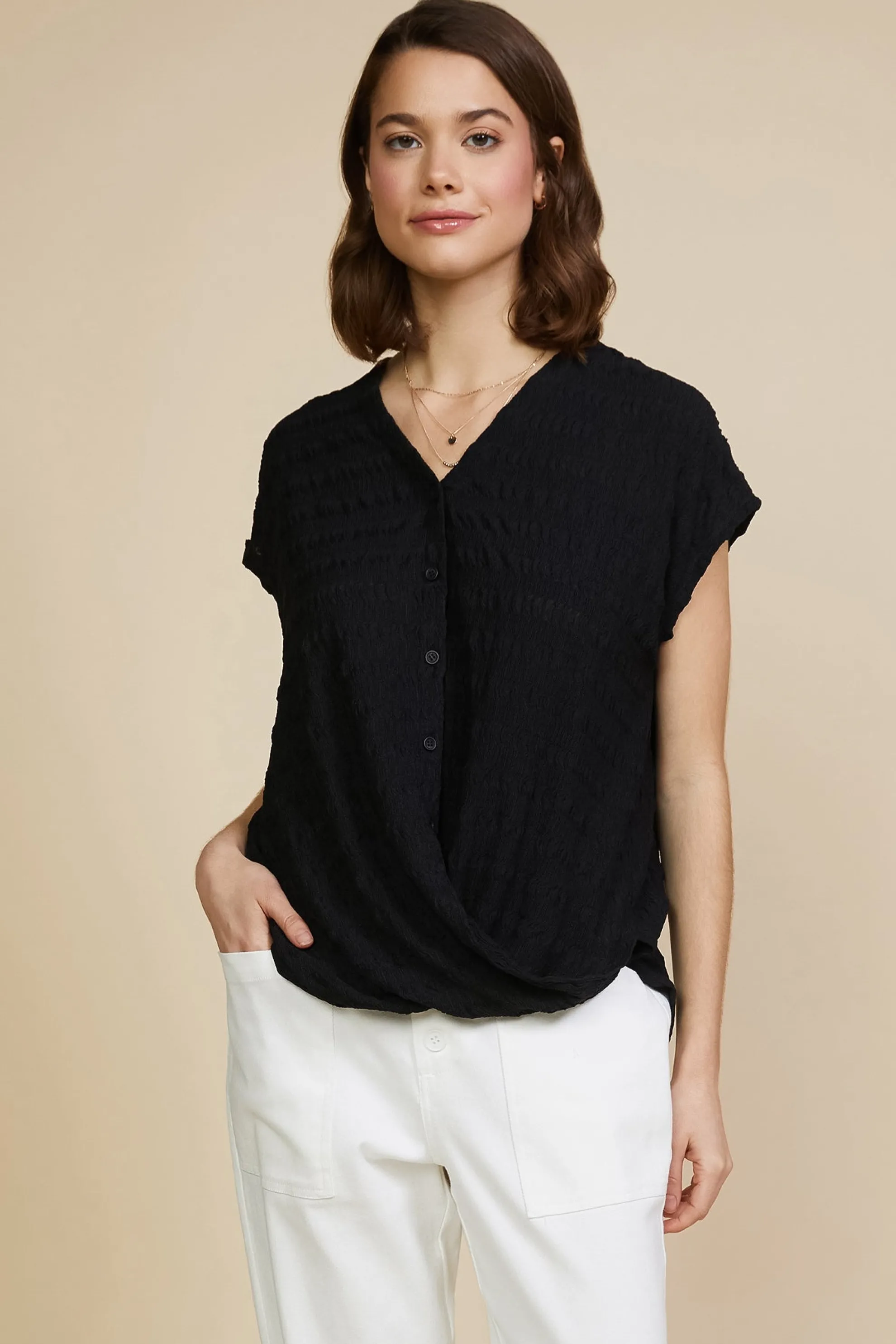 Textured Striped Buttoned Top