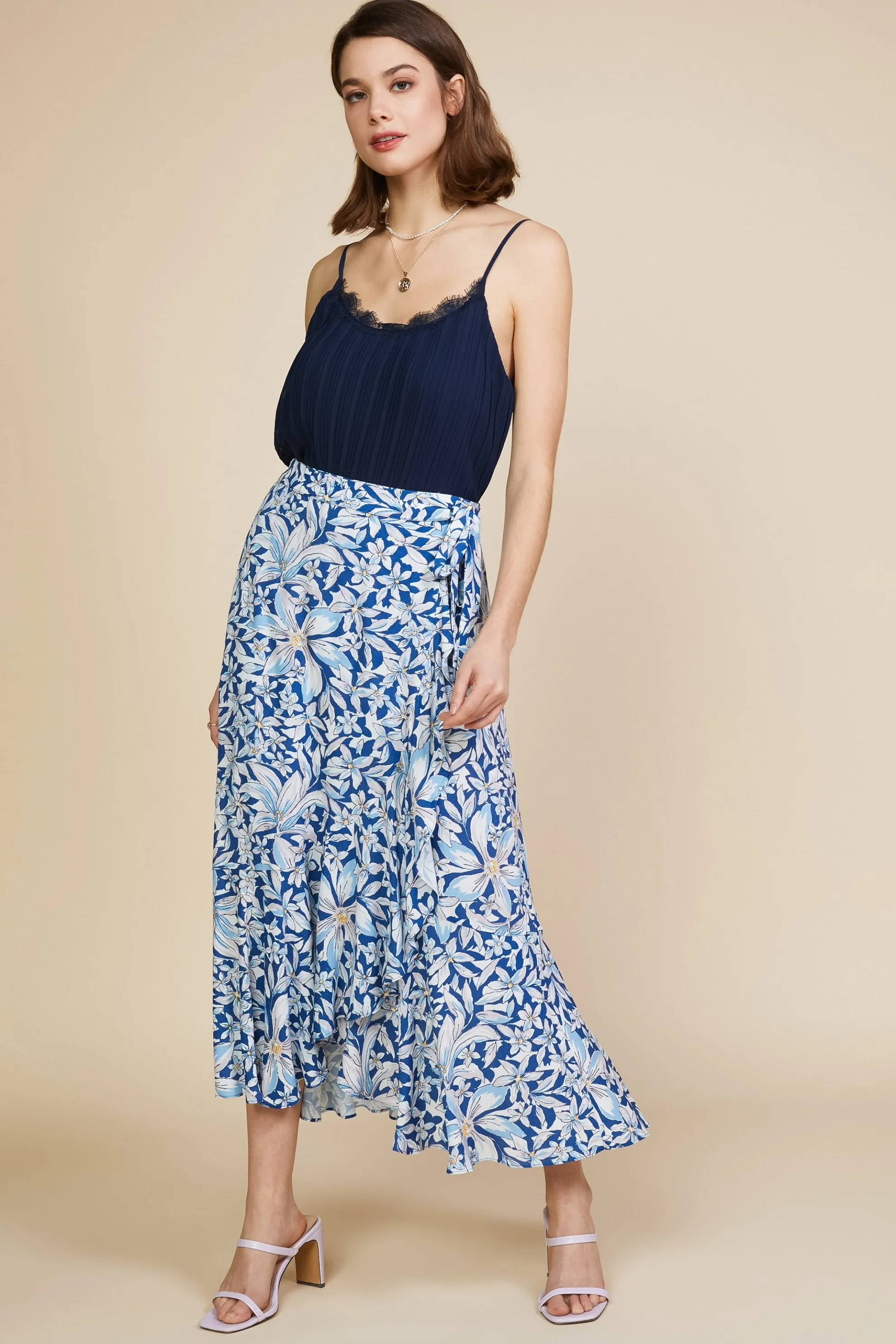 Floral Print Ruffled Wrap Skirt