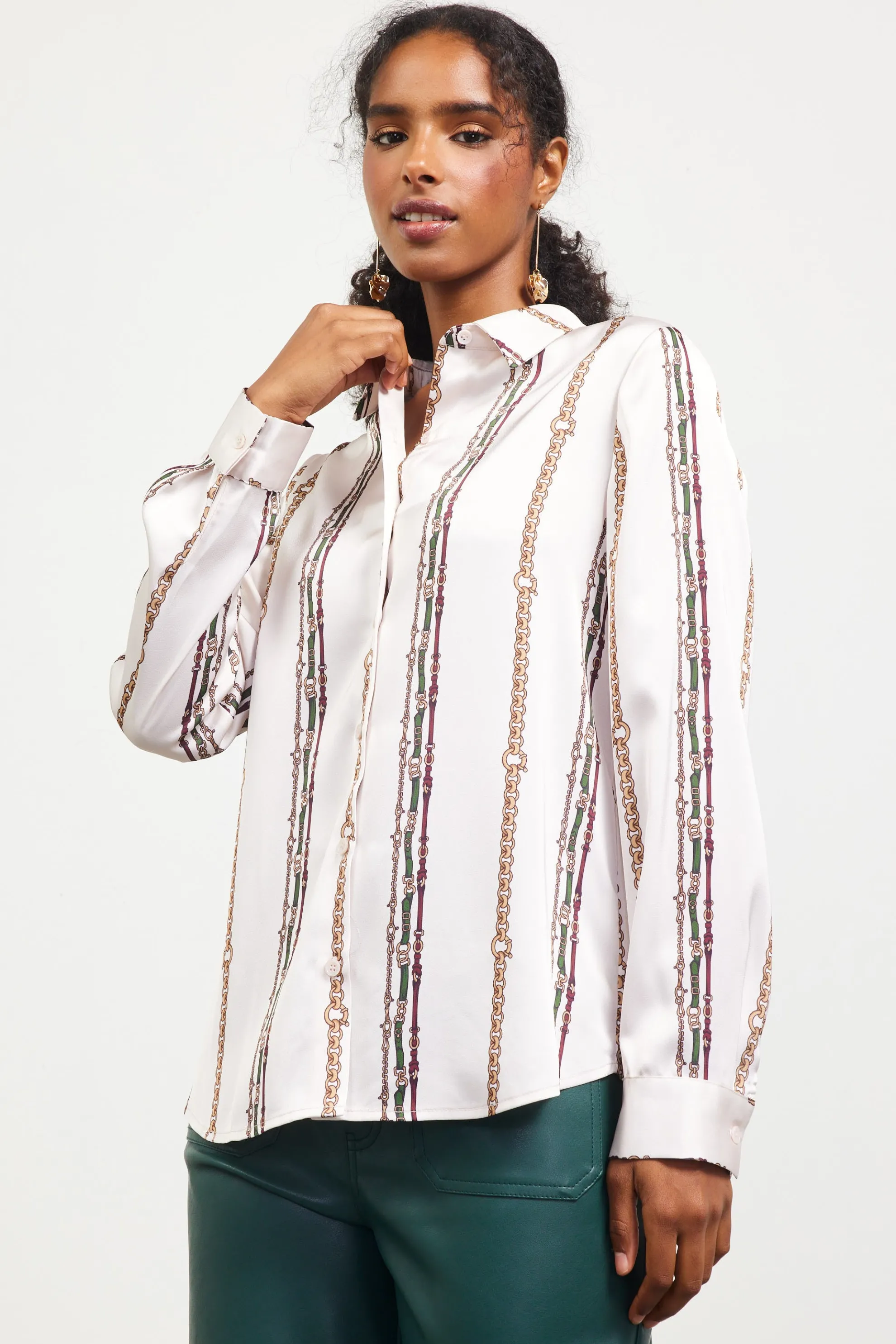 Vertical Stripe Satin Button Down